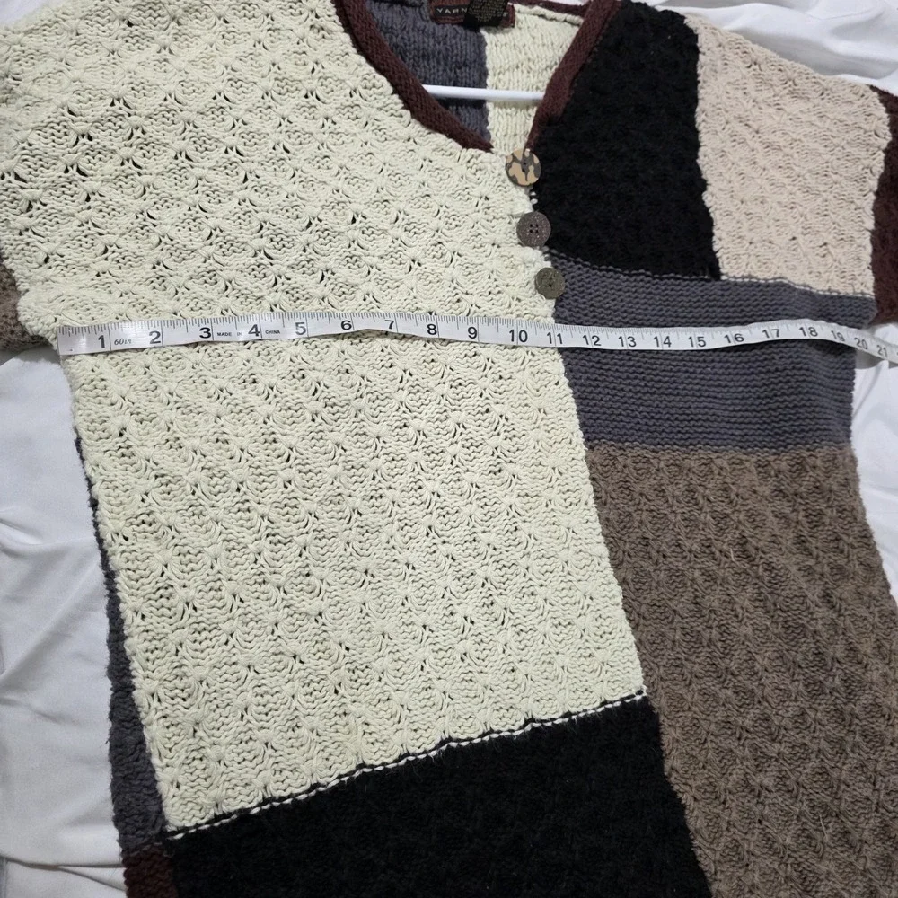 Yarnworks Womens Patchwork Sweater Size Medium Neutral Chunky Indie Goblin Fairy